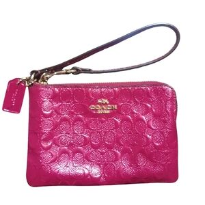 Coach Hot Pink Patent Leather Wristlet with Gold Hardware